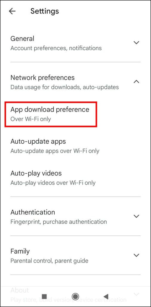 Set Download Preference to Any Network to Fix Google Chrome Not Updating on Android