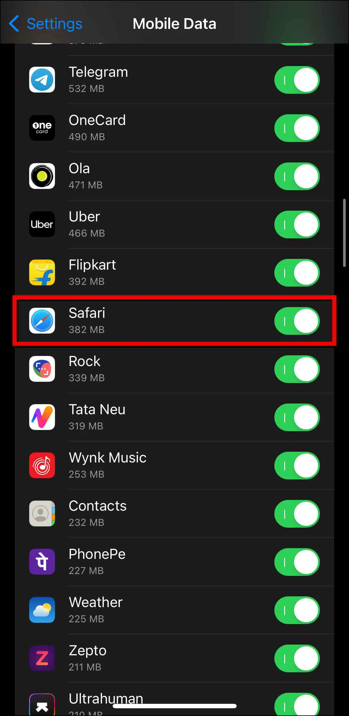 Cut Off Data Usage for Safari