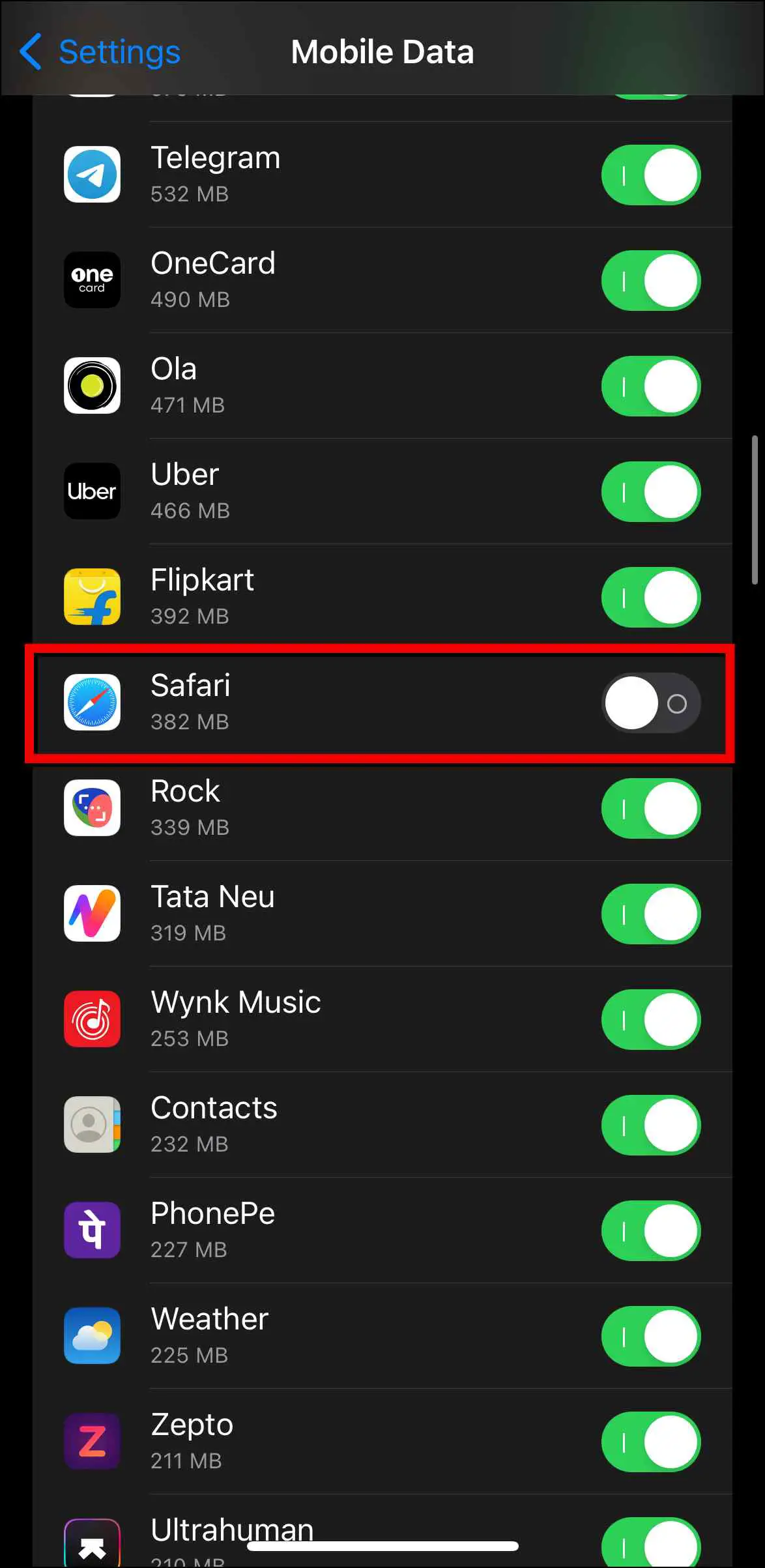 Cut Off Data Usage for Safari