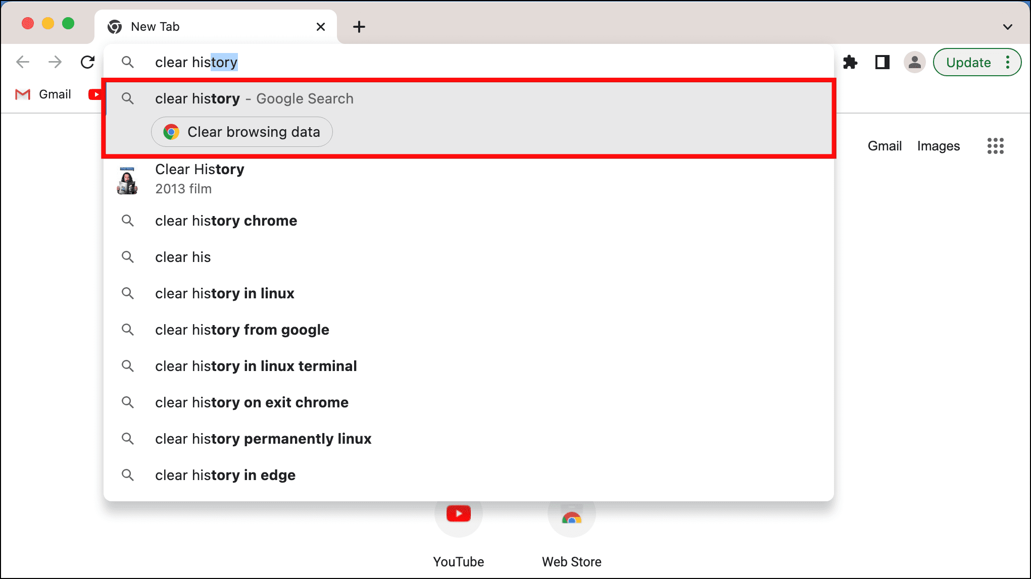 Quickly Clear Browsing History using Chrome Actions