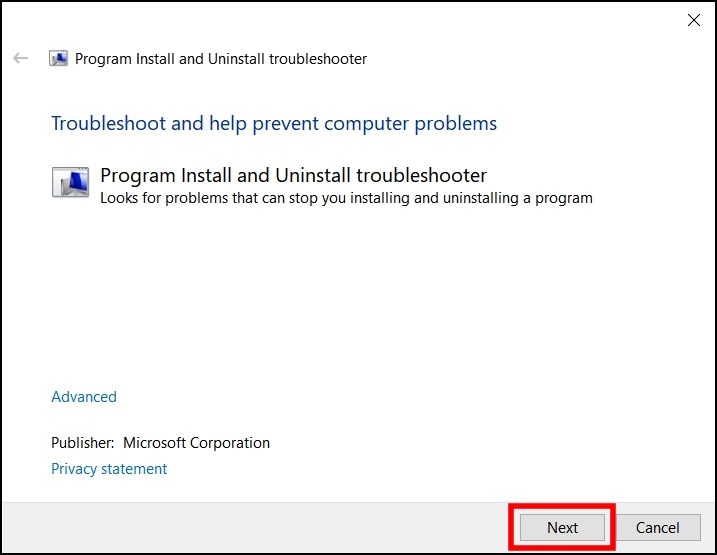 Use Program Install and Uninstall Troubleshooter