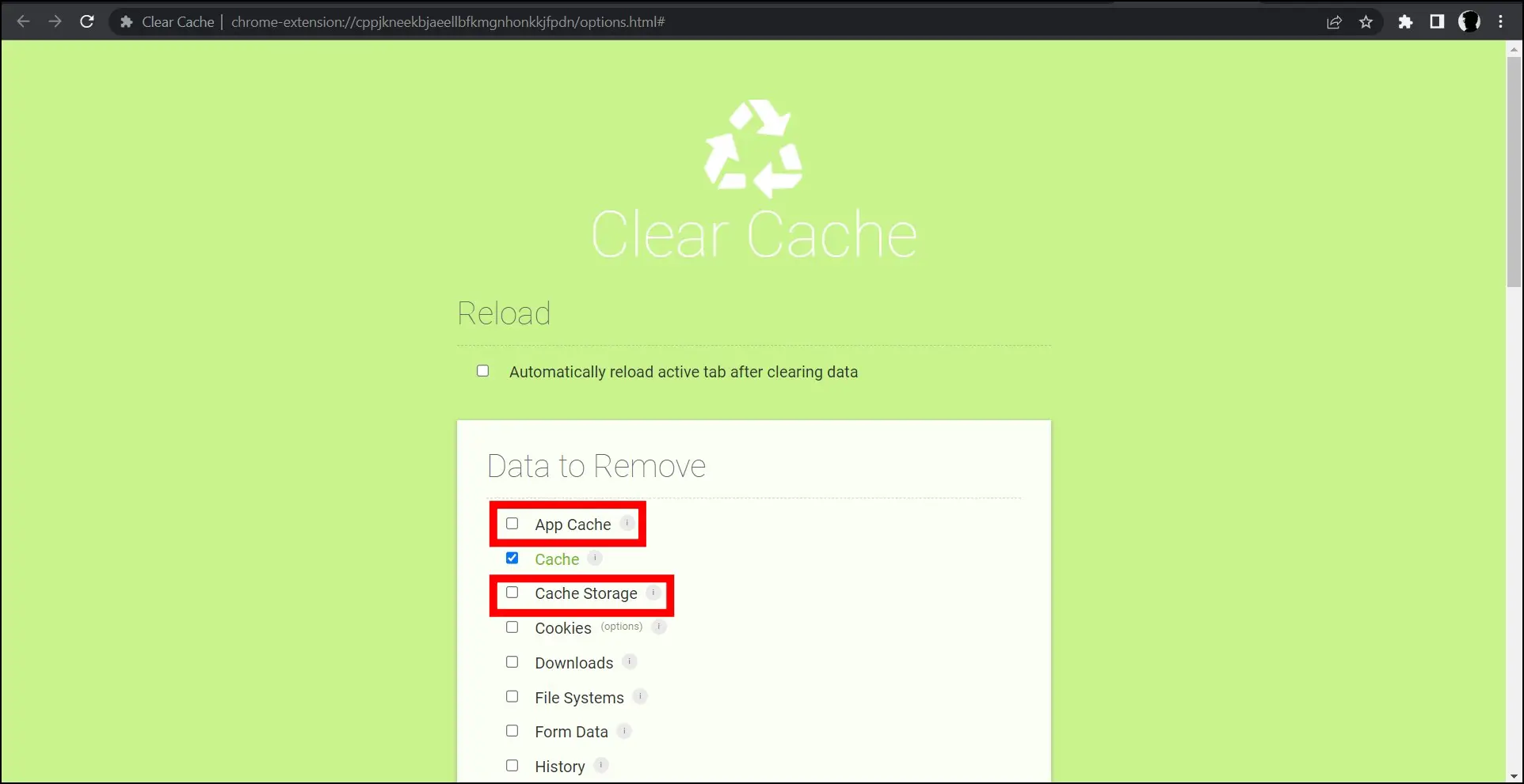 Clear Cache Extension