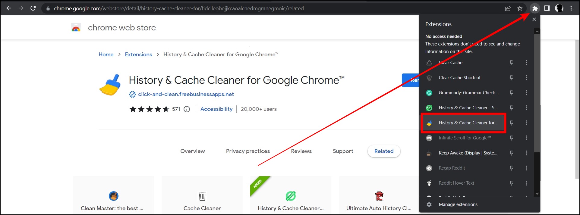 History & Cache Cleaner for Google Chrome Extension
