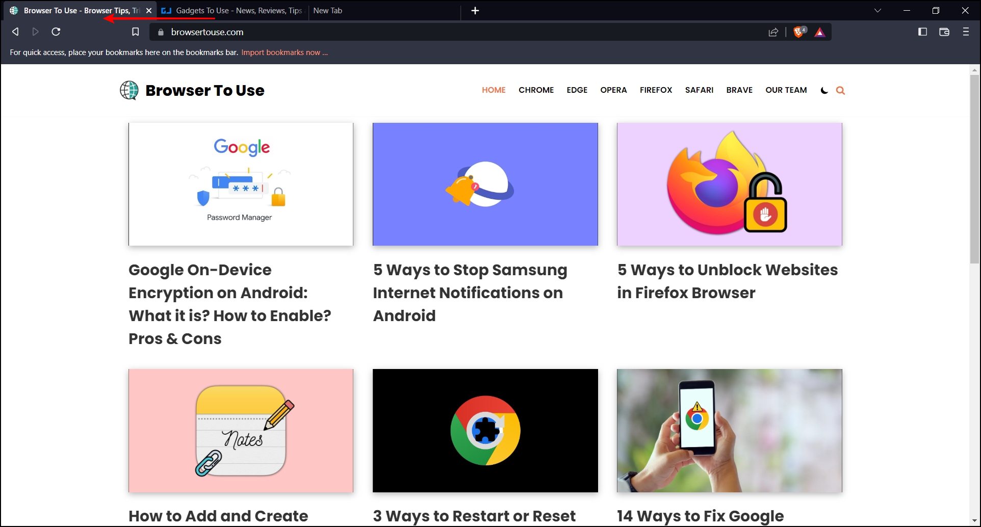 Jump to the previous open tab: Keyboard Shortcuts to Use in Brave Browser