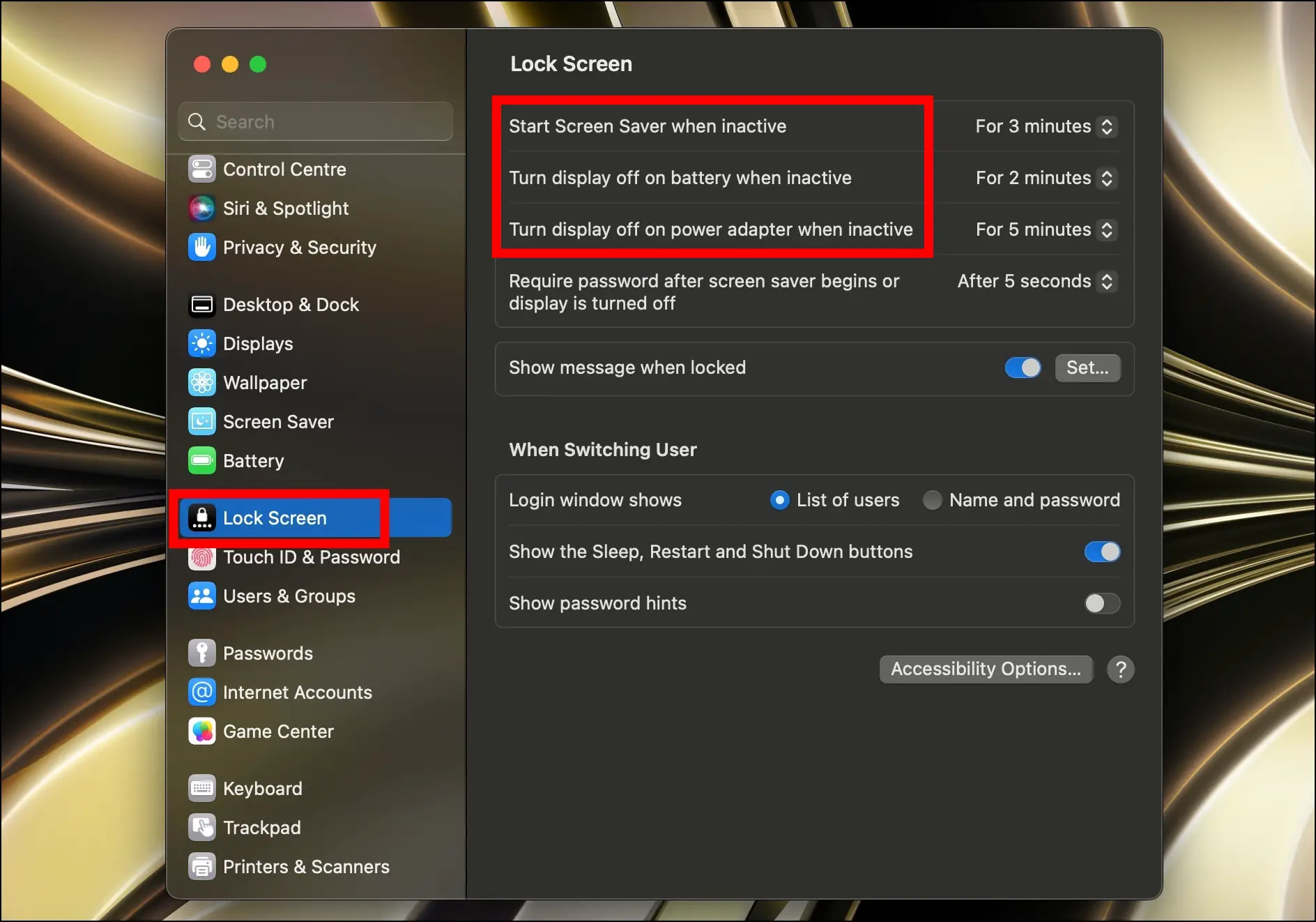 Set Screen Turn Off Time to Never on Mac