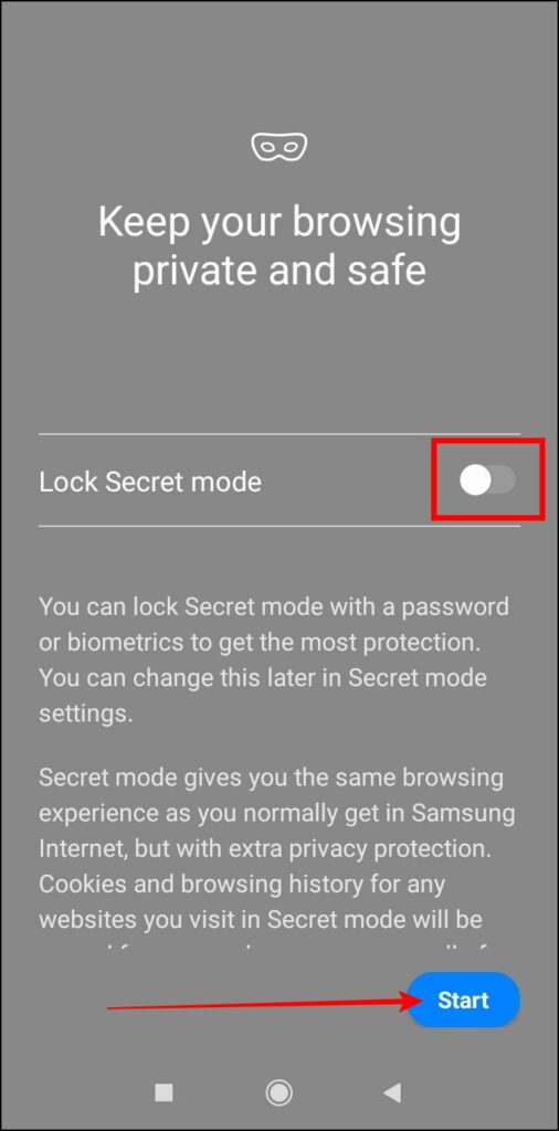 Secret Mode in Samsung Internet
