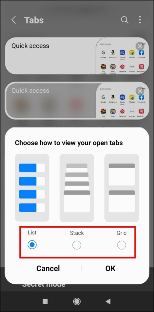 Change open tabs viewing style