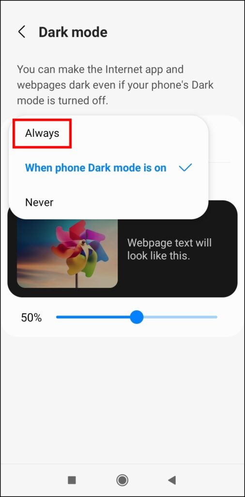 Enable Dark Mode (Top 22 Samsung Internet Tips and Tricks on Android)