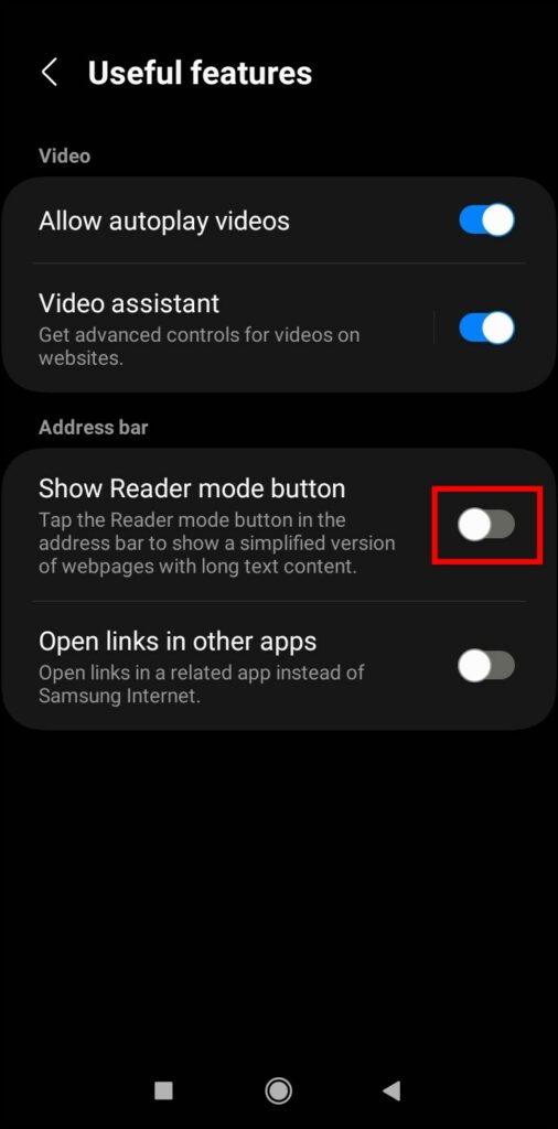 Enable Reader Mode Samsung Internet
