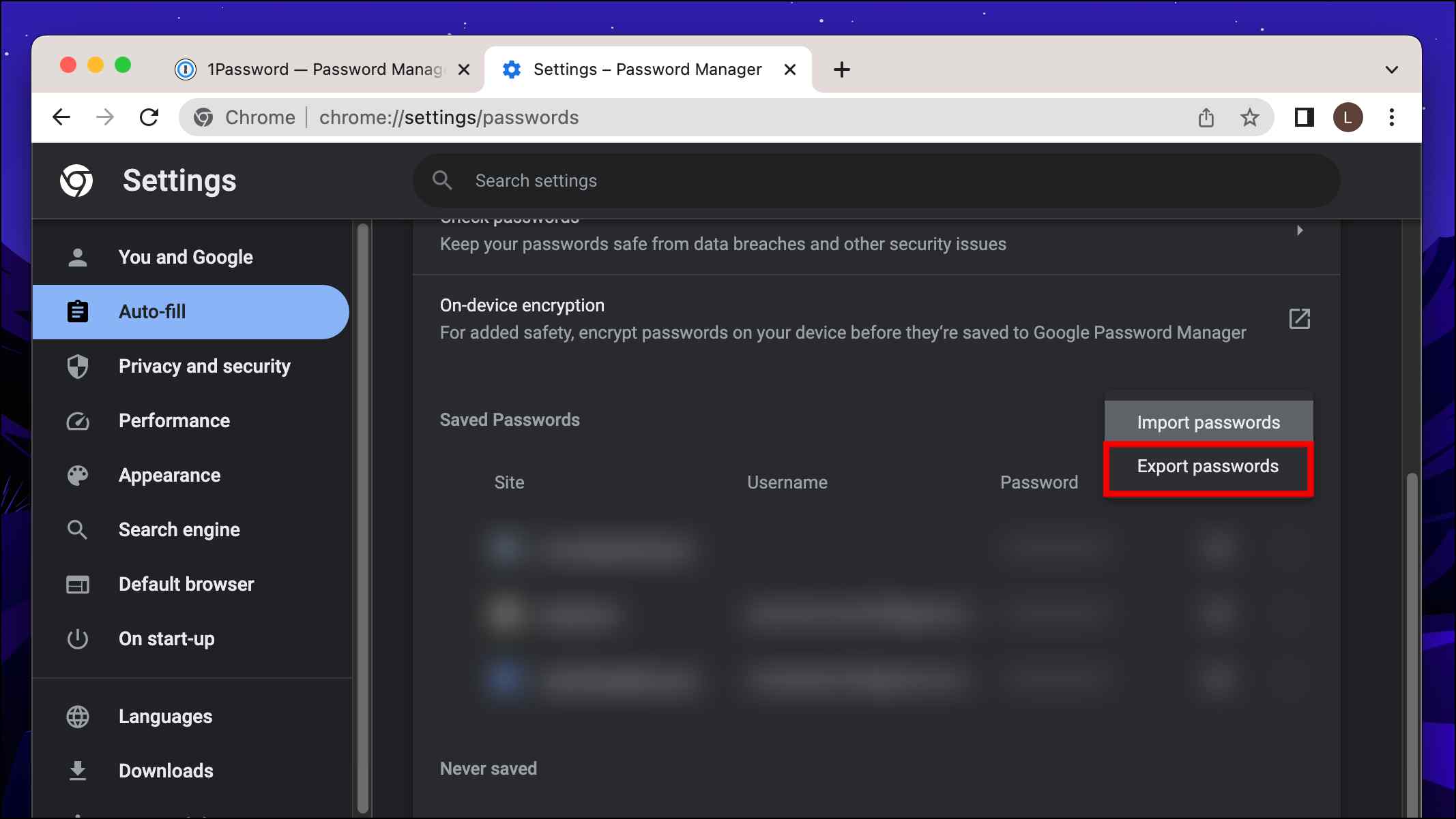 Export Google Chrome Passwords to CSV