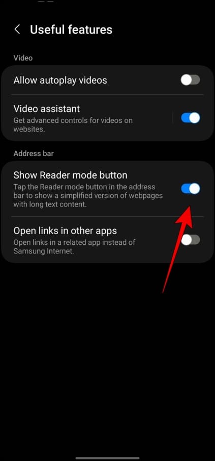 Enable Reader Mode Samsung Browser