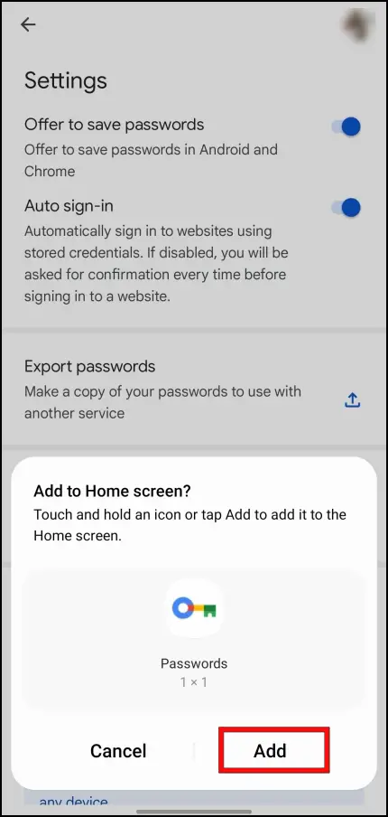Google Password Manager Homescreen Shortcut Android