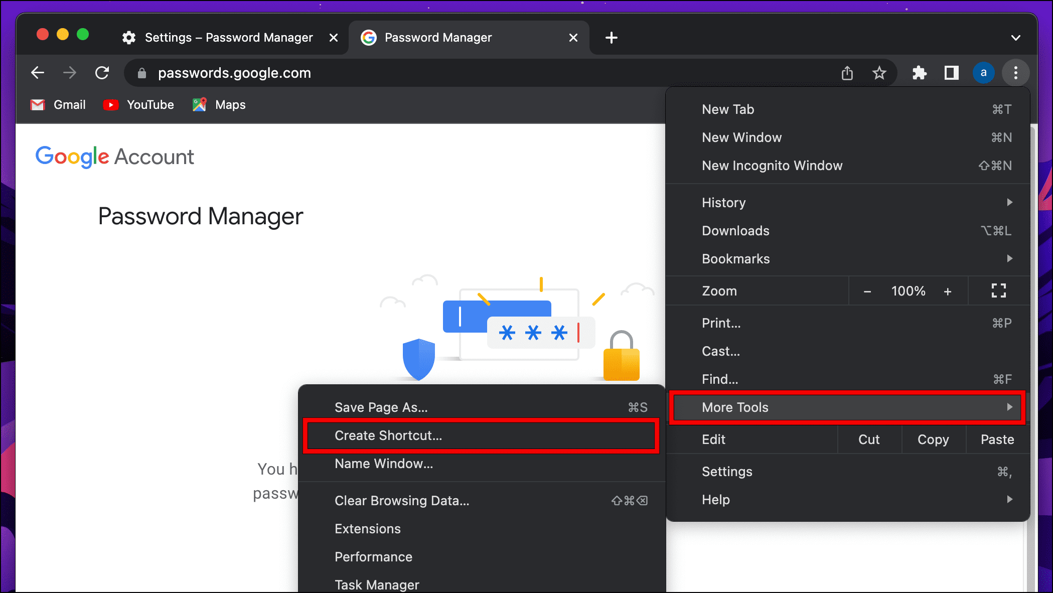 Google Password Manager Homescreen Shortcut PC