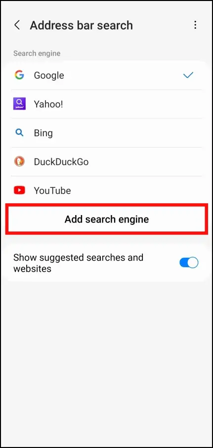 Add Search Engines to Samsung Internet