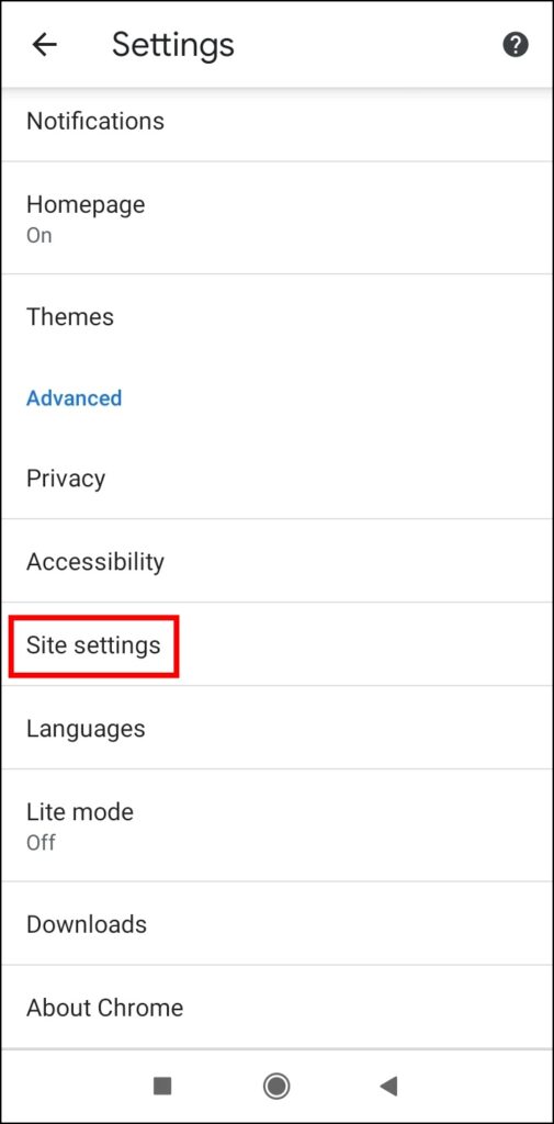 Chrome Mobile Settings