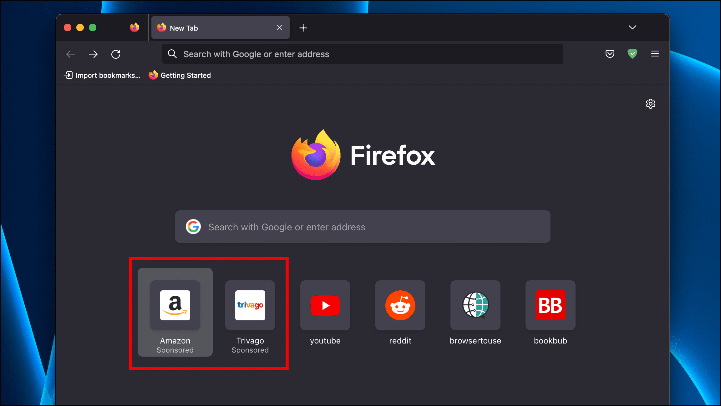 Sponored Links in Firefox New Tab Page