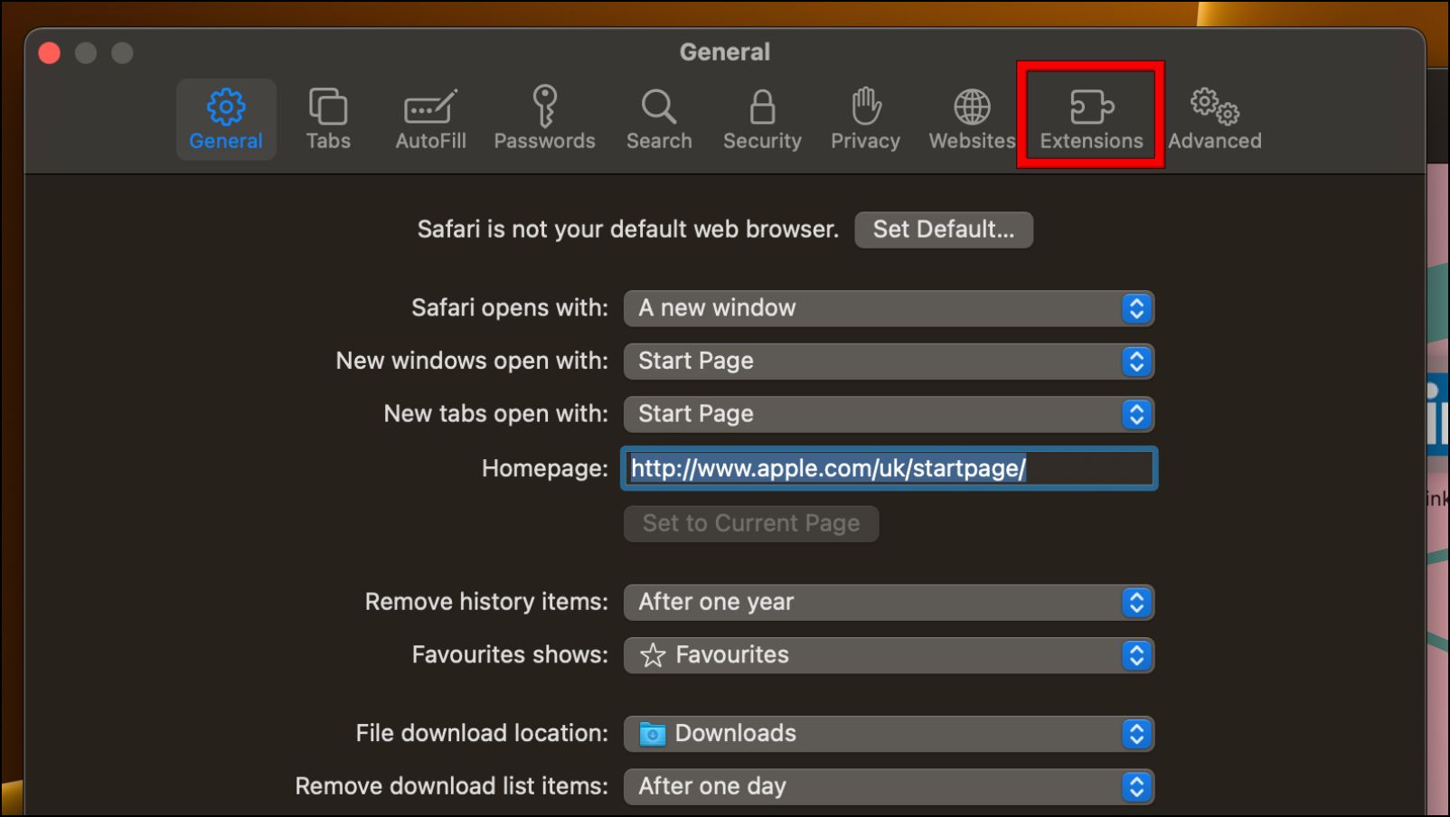 Delete Safari Extensions to Fix Dark Mode