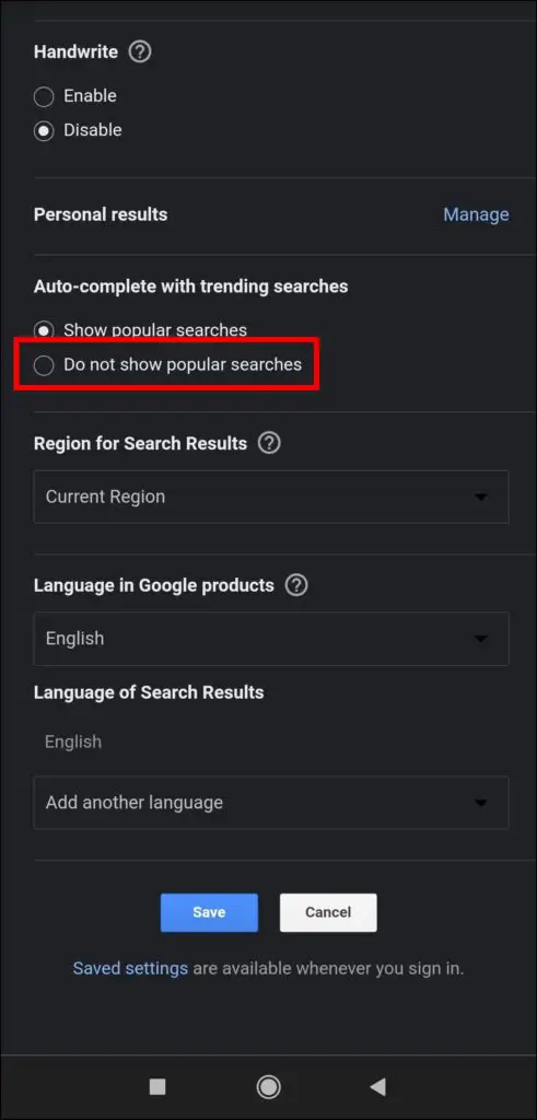 Turn Off Trending Search Suggestions in Chrome Browser