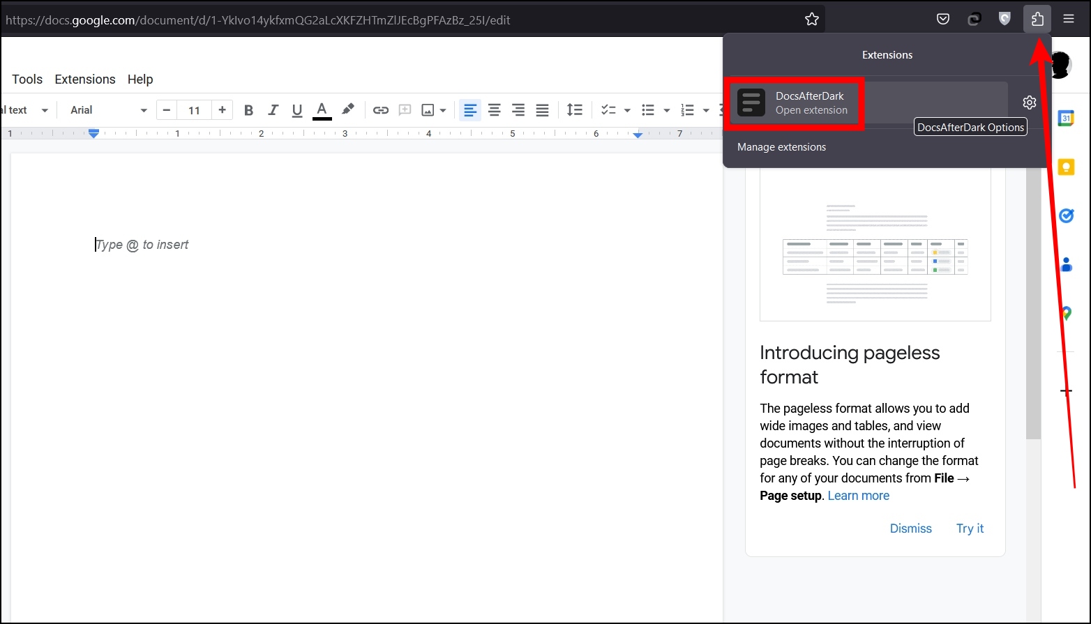 DocsAfterDark Extension: Use Dark Mode in Google Docs on Chrome, Safari, Firefox