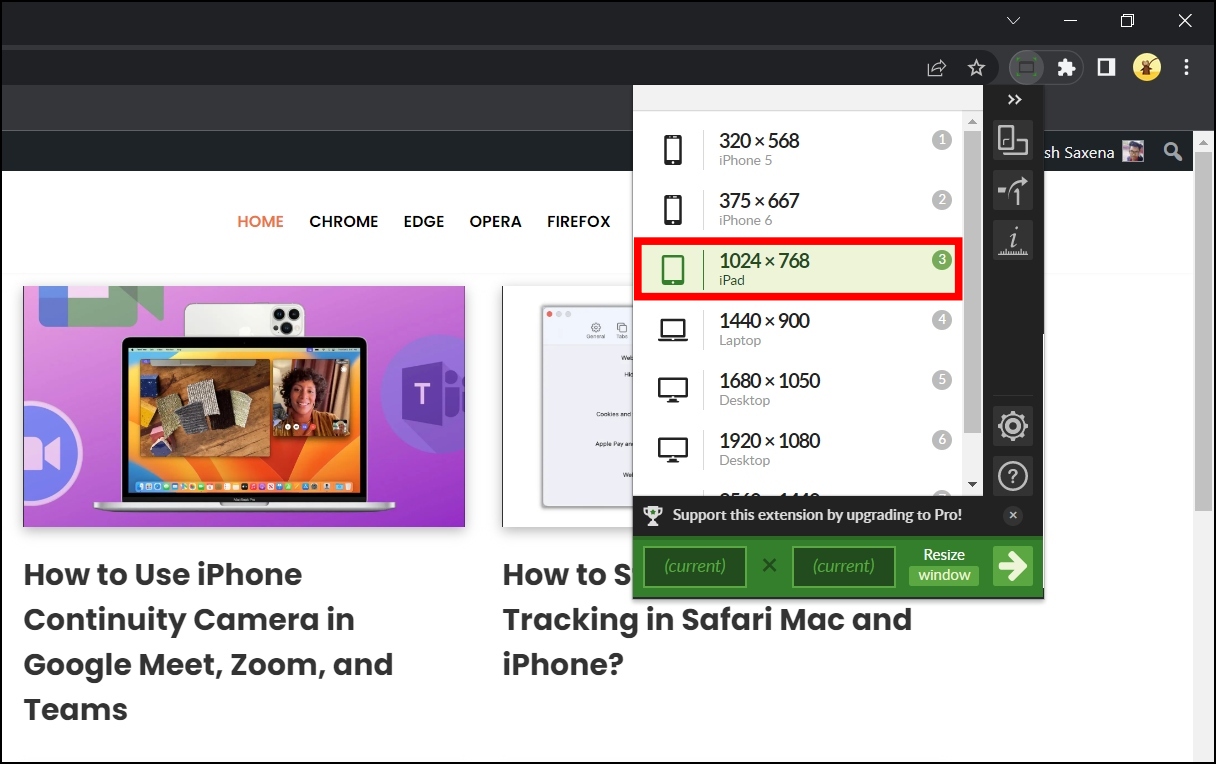 Resize Chrome For Different Screen Resolutions Using Windows Resizer Extension