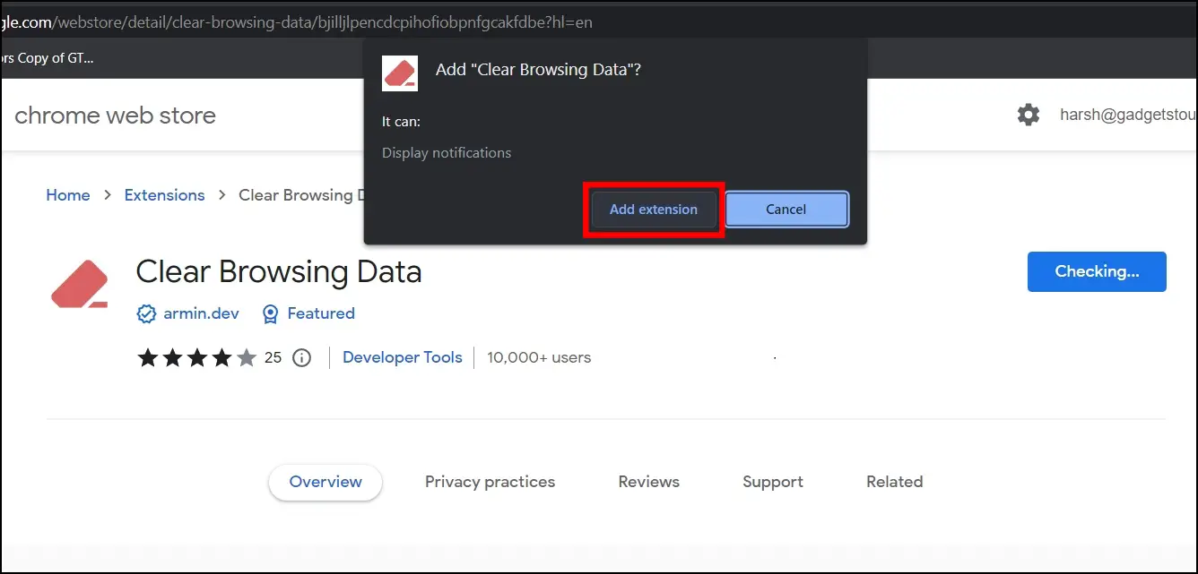 Using Clear Browsing Data Extension