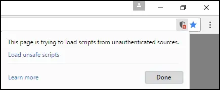 Why does the "Page Trying to Load Scripts from Unauthenticated Sources" alert come?