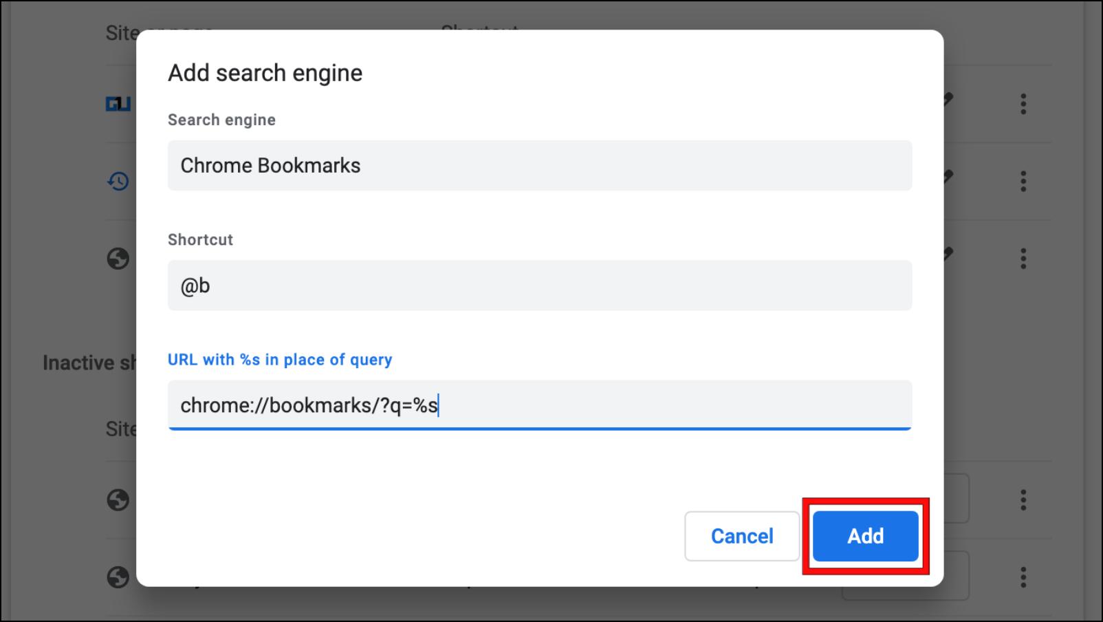 Create Bookmarks Search Shortcut in Chrome Address Bar