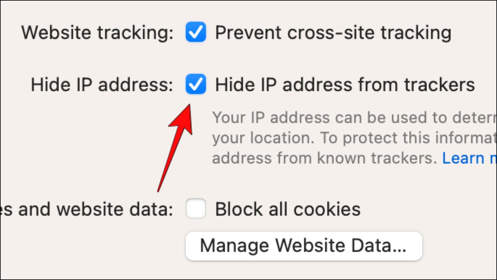 Hide IP Address Safari Settings