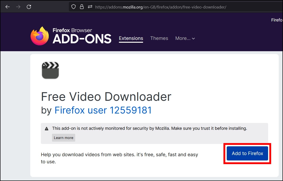Using Free Video Downloader Add-on