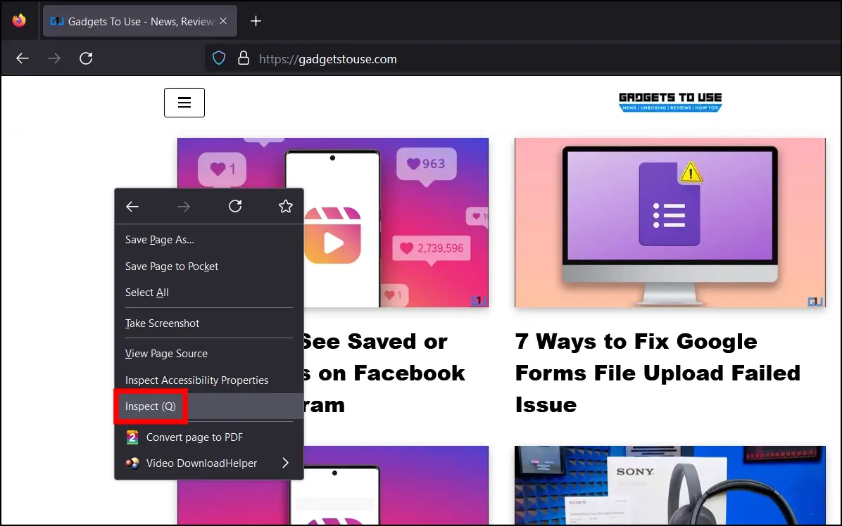 Using the Firefox's Inspect Feature