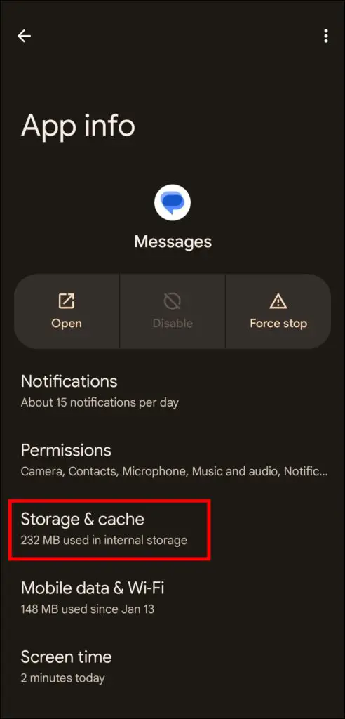 Clear Messages App Cache