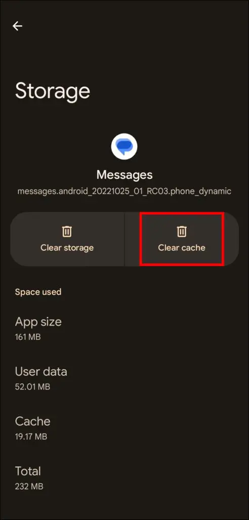 Clear Messages App Cache