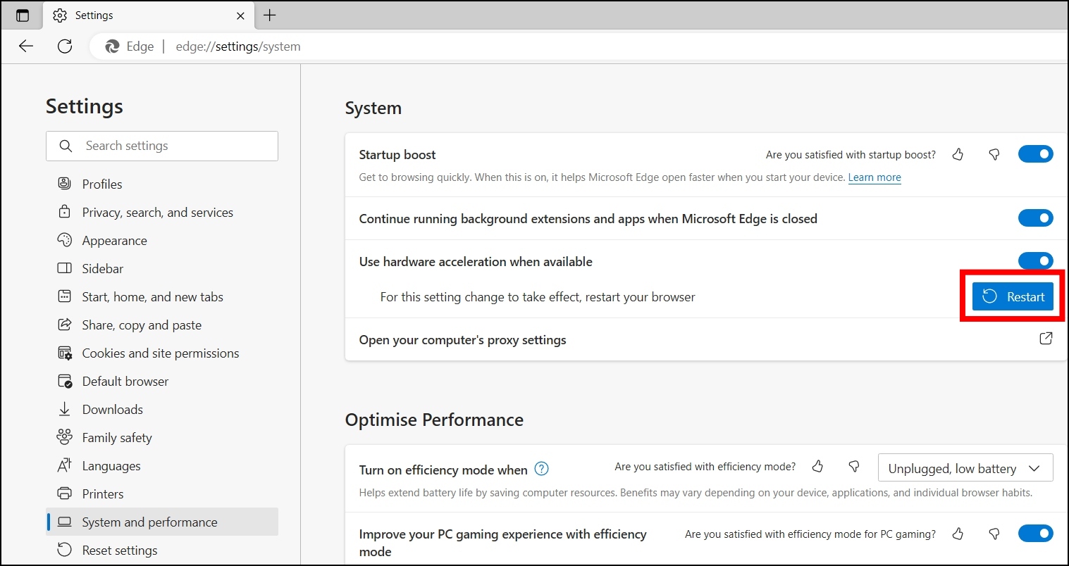 Enable or Disable Hardware Acceleration in Edge Using Microsoft Edge's Settings