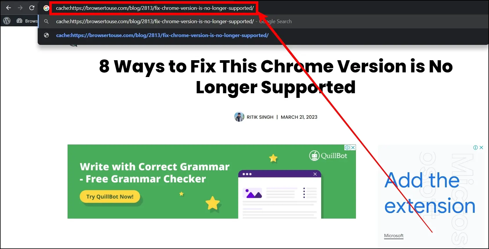 Browse Cached Version on Webpage In Chrome From Address Bar