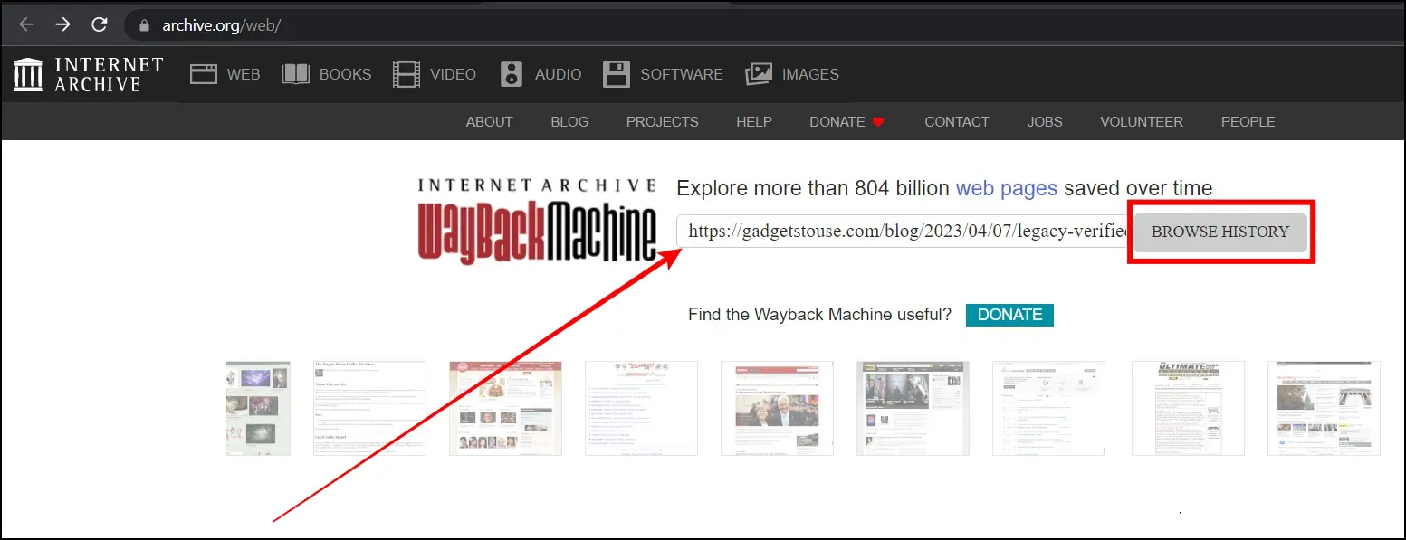 Browse Cached Version on Webpage In Chrome Using Wayback Machine