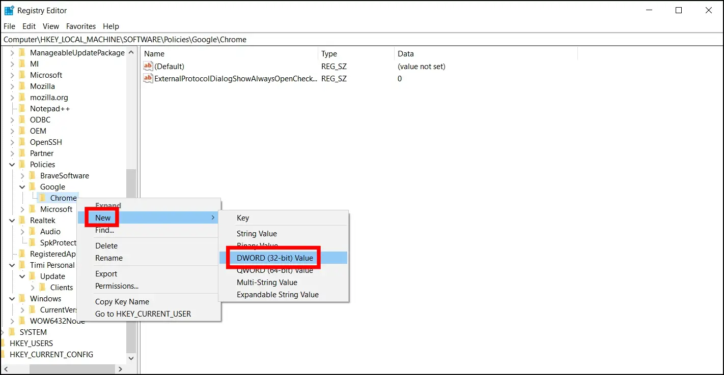 Using Registry Editor (Windows)