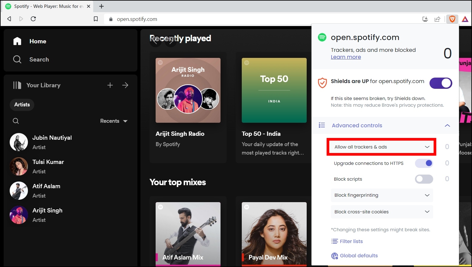 Play Spotify Without Ads in Brave Browser Using Brave Settings