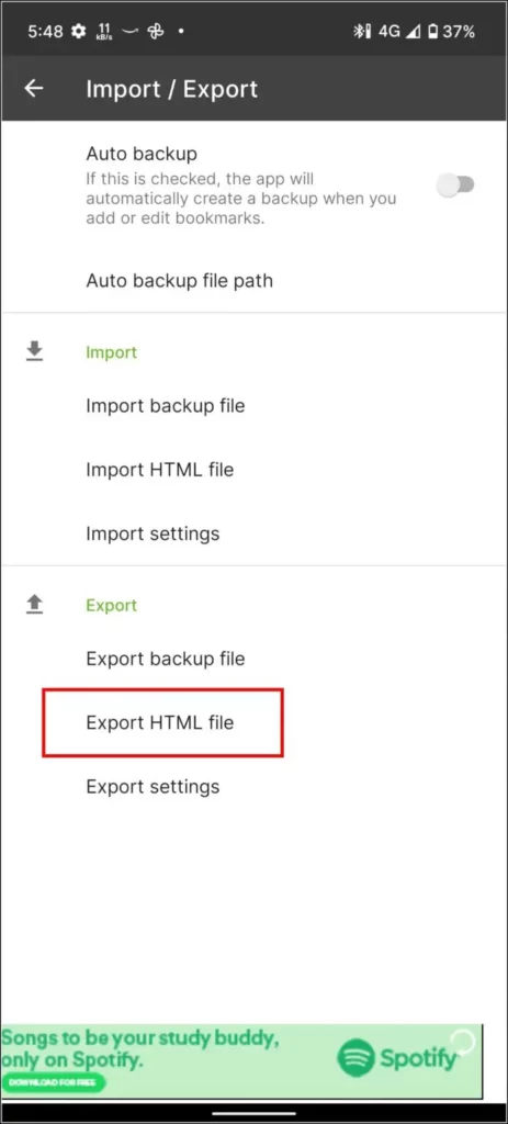 Export Bookmarks from Bookmark Folder