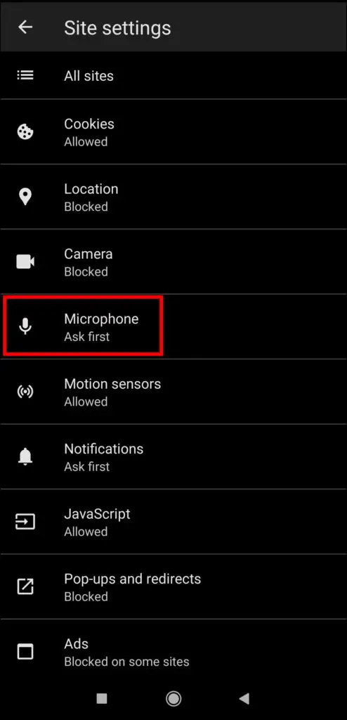 Block the Microphone Access from Browser Settings