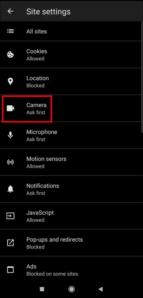 Block the Camera Access from Browser Settings