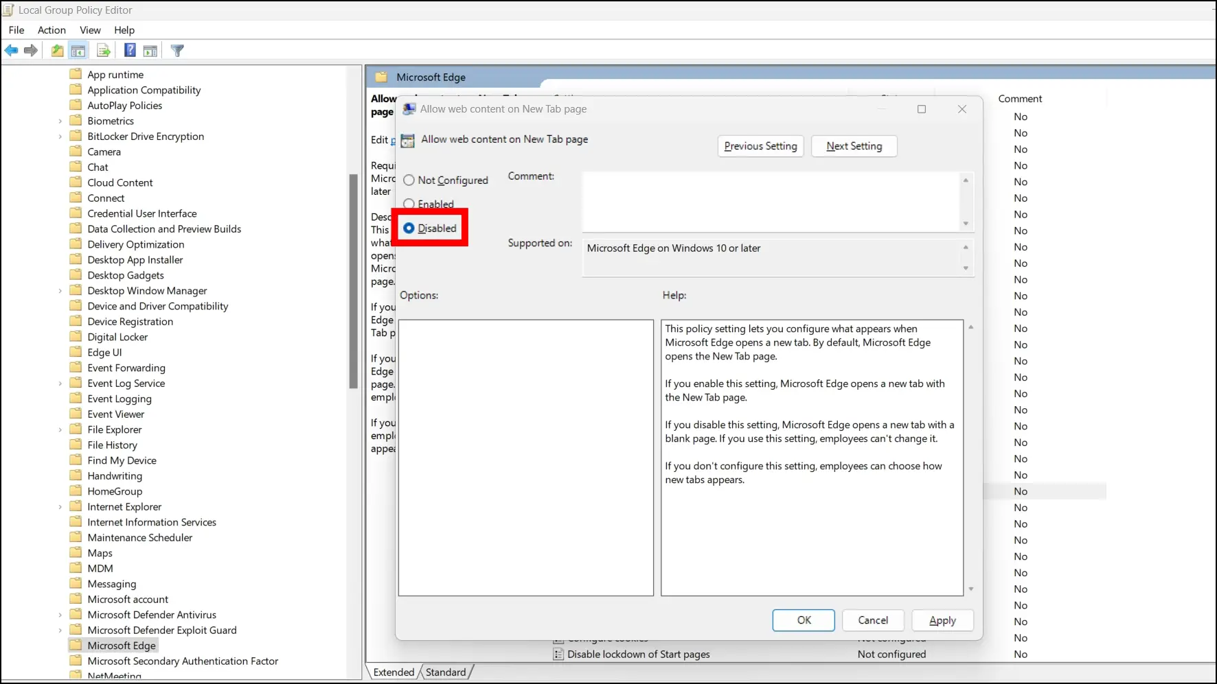 Remove Web Content on New Tabs To Tweak Edge Using Group Policy Editor in Windows