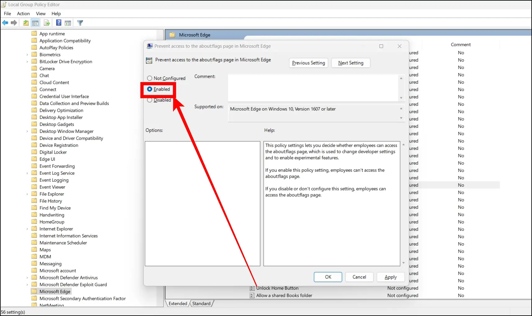 Disable Flags Page Access To Tweak Edge Using Group Policy Editor in Windows