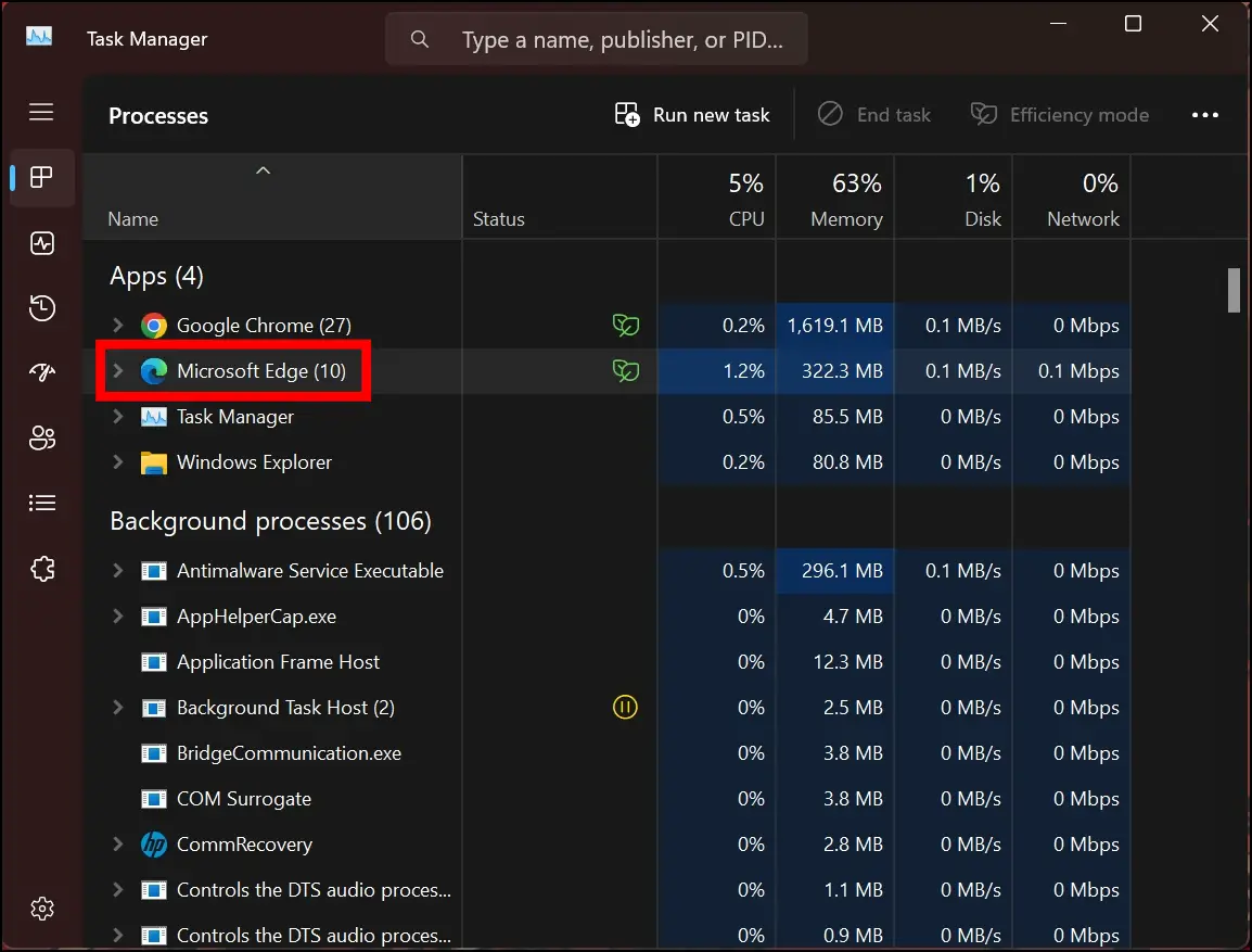 Turn Off Efficiency Mode From Task Manager to Disable Efficiency Mode for Microsoft Edge
