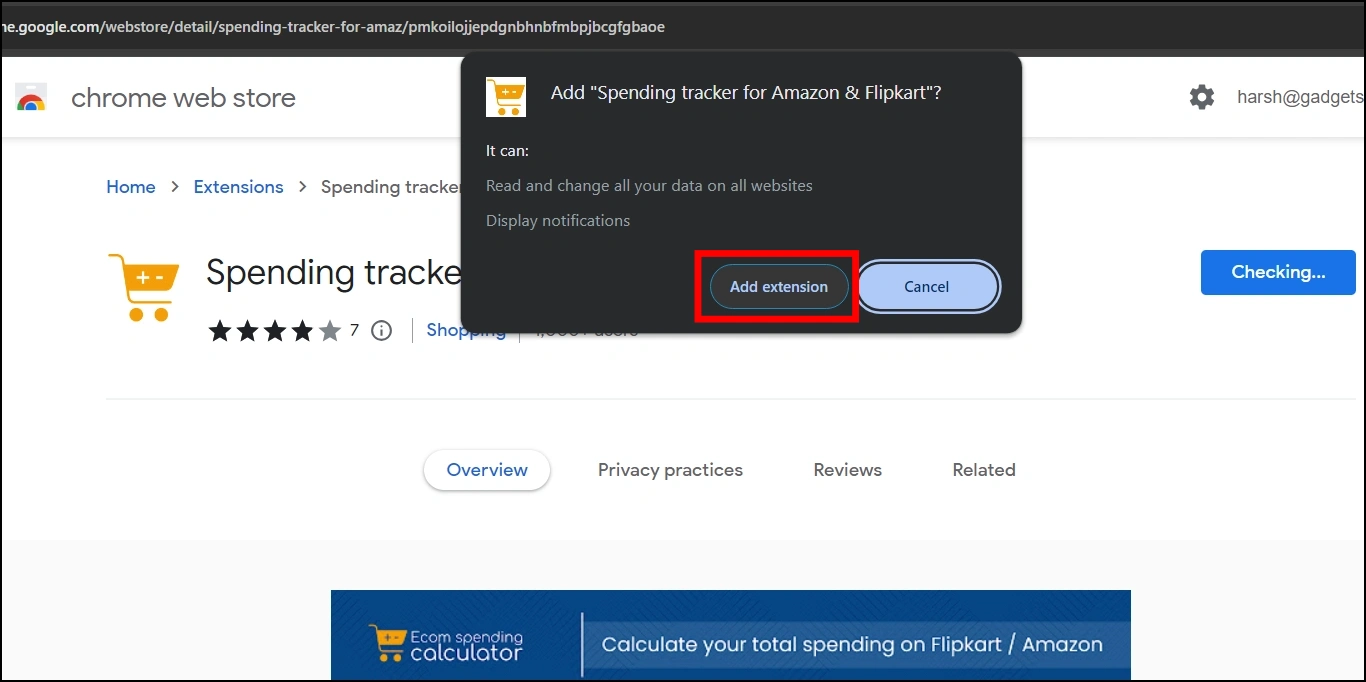 Use the Spending Tracker for Amazon & Flipkart Extension