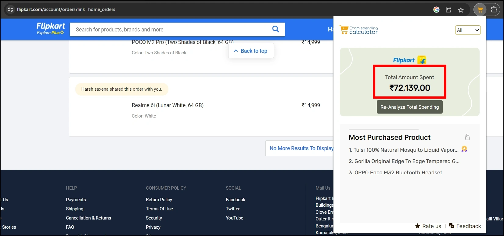 Use the Spending Tracker for Amazon & Flipkart Extension