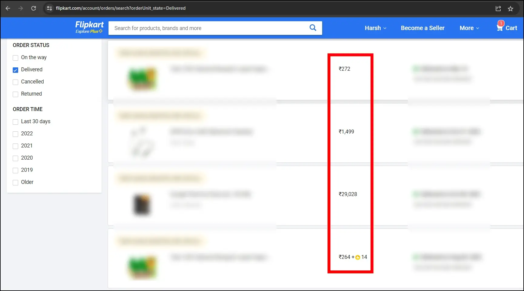 Manually Calculate Your Expense to Check Total Amount Spent on Flipkart