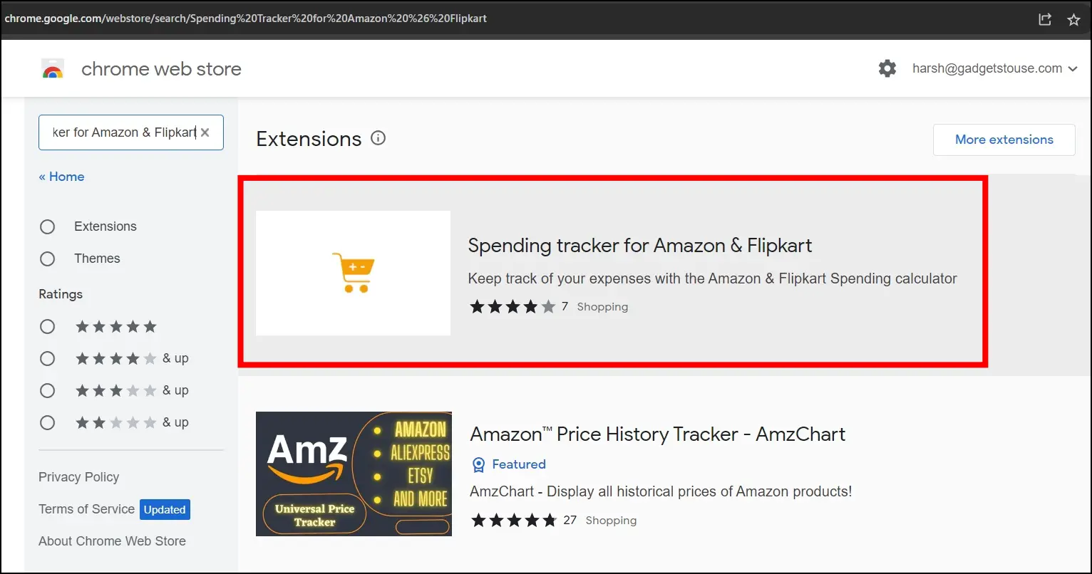Using the "Spending Tracker for Amazon & Flipkart" Add-on