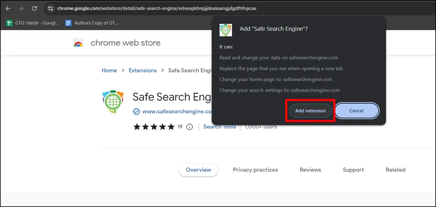 Safe Search Engine Extension