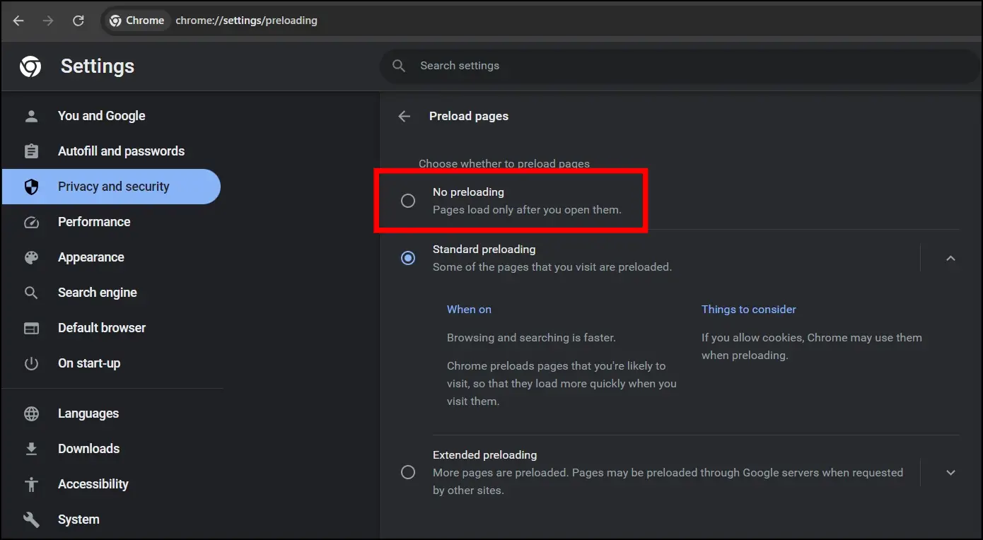 Disable Preload Pages to Fix Google Chrome Running Slow on Windows 11/10
