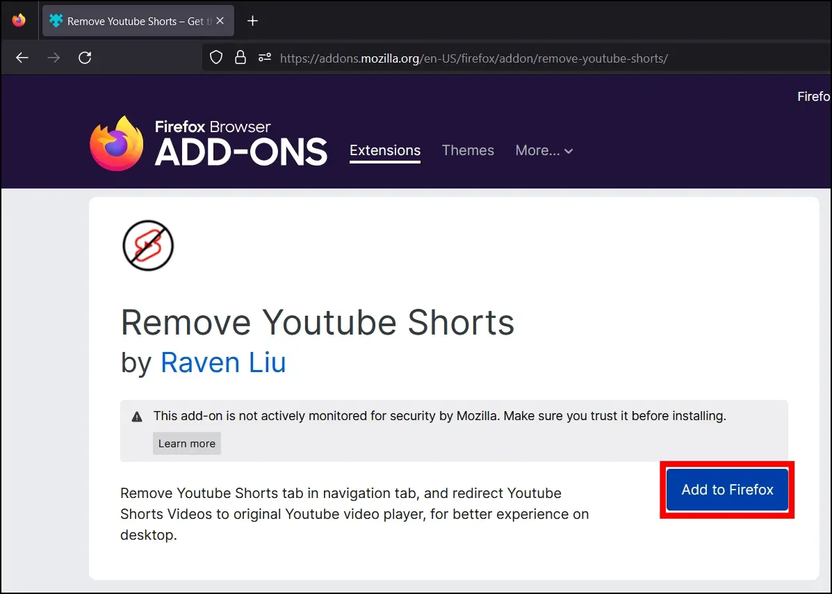 Remove YouTube Shorts Extension (Firefox)